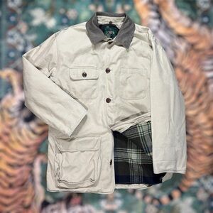 Vintage J Crew Oarsman Barn Coat Field Jacket Canvas Wool Lining Outdoor Beige